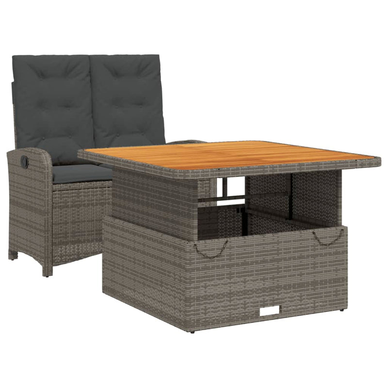 2 Piece Garden Dining Set with Cushions Grey Poly Rattan