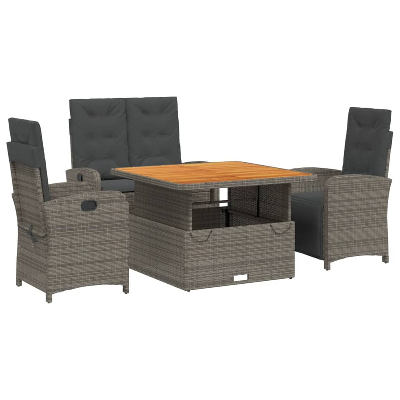 4 Piece Garden Dining Set with Cushions Grey Poly Rattan