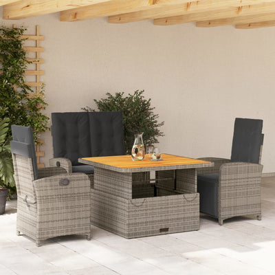 4 Piece Garden Dining Set with Cushions Grey Poly Rattan