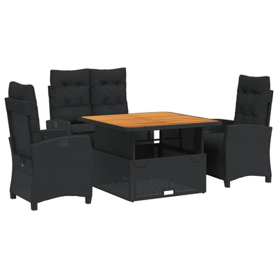 4 Piece Garden Dining Set with Cushions Black Poly Rattan