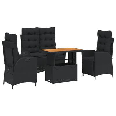 4 Piece Garden Dining Set with Cushions Black Poly Rattan