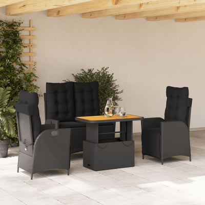 4 Piece Garden Dining Set with Cushions Black Poly Rattan