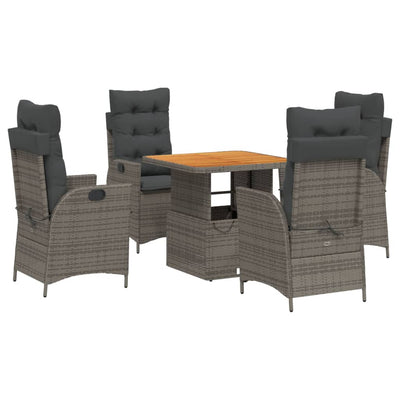 5 Piece Garden Dining Set with Cushions Grey Poly Rattan