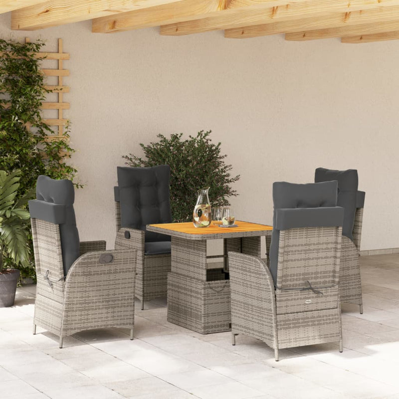 5 Piece Garden Dining Set with Cushions Grey Poly Rattan