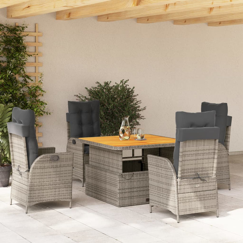 5 Piece Garden Dining Set with Cushions Grey Poly Rattan