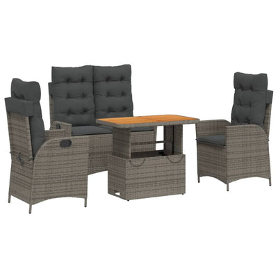 4 Piece Garden Dining Set with Cushions Grey Poly Rattan