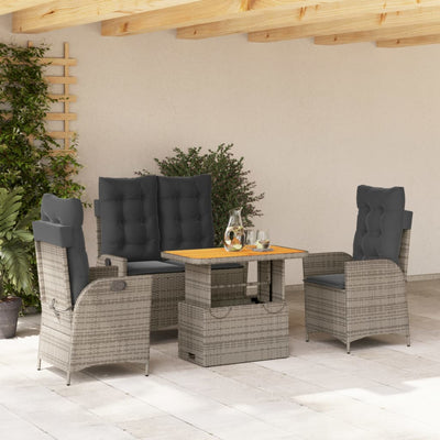 4 Piece Garden Dining Set with Cushions Grey Poly Rattan