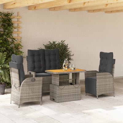 4 Piece Garden Dining Set with Cushions Grey Poly Rattan