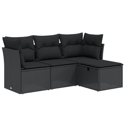 4 Piece Garden Sofa Set with Cushions Black Poly Rattan