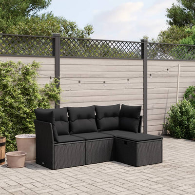 4 Piece Garden Sofa Set with Cushions Black Poly Rattan