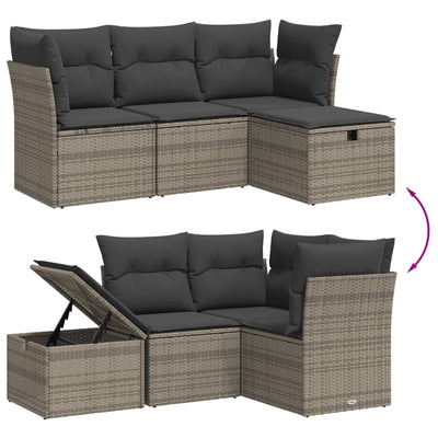 4 Piece Garden Sofa Set with Cushions Grey Poly Rattan