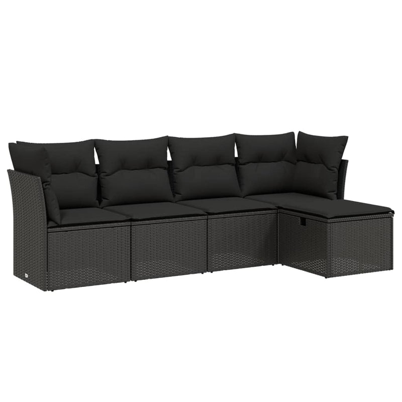 5 Piece Garden Sofa Set with Cushions Black Poly Rattan