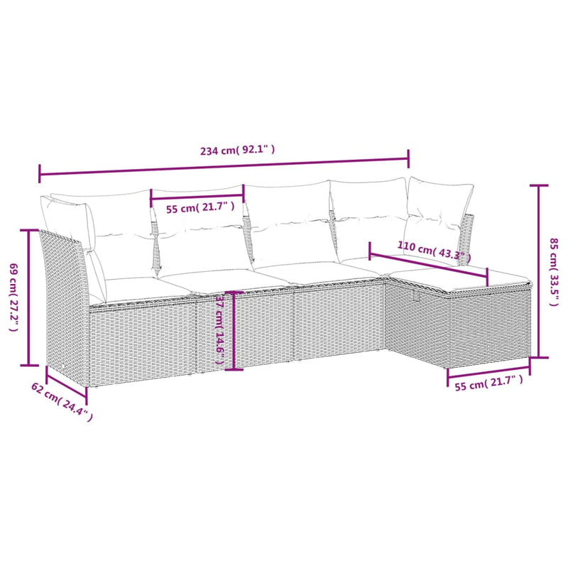 5 Piece Garden Sofa Set with Cushions Grey Poly Rattan