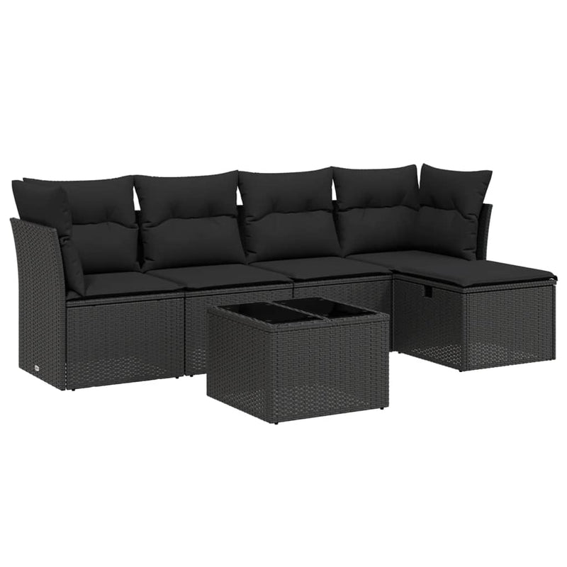 6 Piece Garden Sofa Set with Cushions Black Poly Rattan