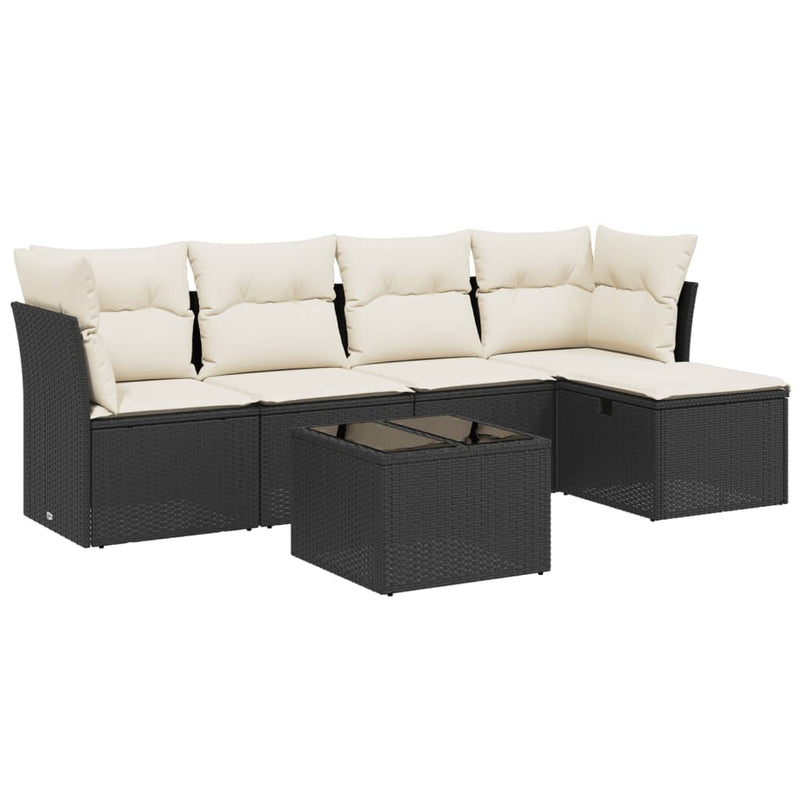 6 Piece Garden Sofa Set with Cushions Black Poly Rattan