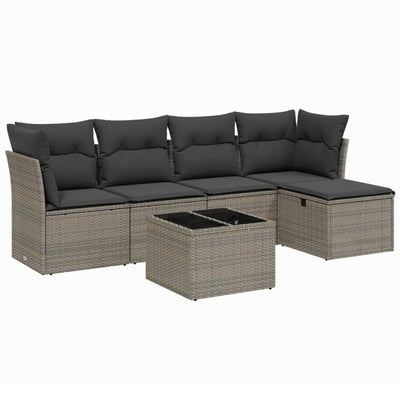 6 Piece Garden Sofa Set with Cushions Grey Poly Rattan