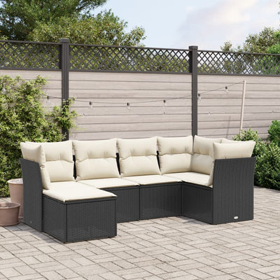 6 Piece Garden Sofa Set with Cushions Black Poly Rattan