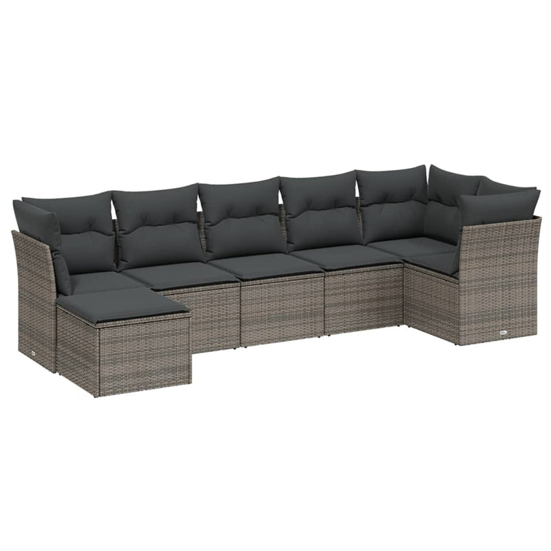 7 Piece Garden Sofa Set with Cushions Grey Poly Rattan