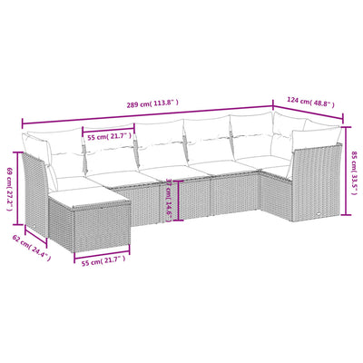 7 Piece Garden Sofa Set with Cushions Grey Poly Rattan