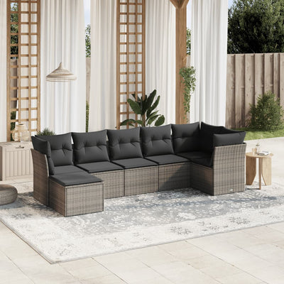 7 Piece Garden Sofa Set with Cushions Grey Poly Rattan