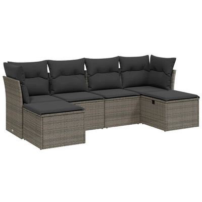 6 Piece Garden Sofa Set with Cushions Grey Poly Rattan