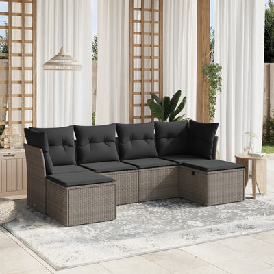 6 Piece Garden Sofa Set with Cushions Grey Poly Rattan