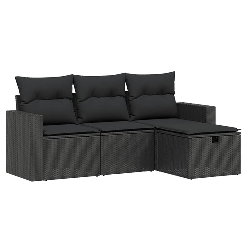 4 Piece Garden Sofa Set with Cushions Black Poly Rattan