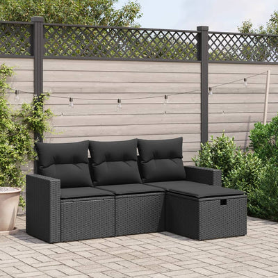 4 Piece Garden Sofa Set with Cushions Black Poly Rattan