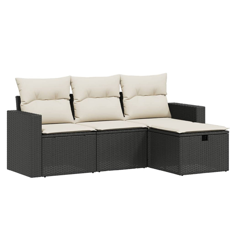 4 Piece Garden Sofa Set with Cushions Black Poly Rattan