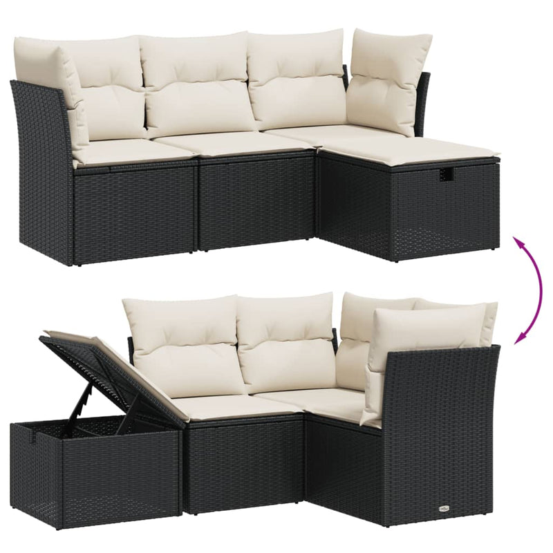 4 Piece Garden Sofa Set with Cushions Black Poly Rattan