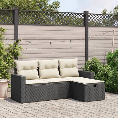 4 Piece Garden Sofa Set with Cushions Black Poly Rattan