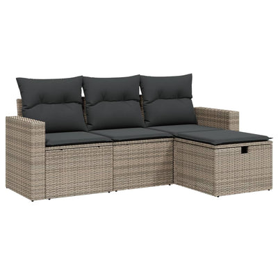 4 Piece Garden Sofa Set with Cushions Grey Poly Rattan