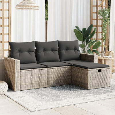 4 Piece Garden Sofa Set with Cushions Grey Poly Rattan