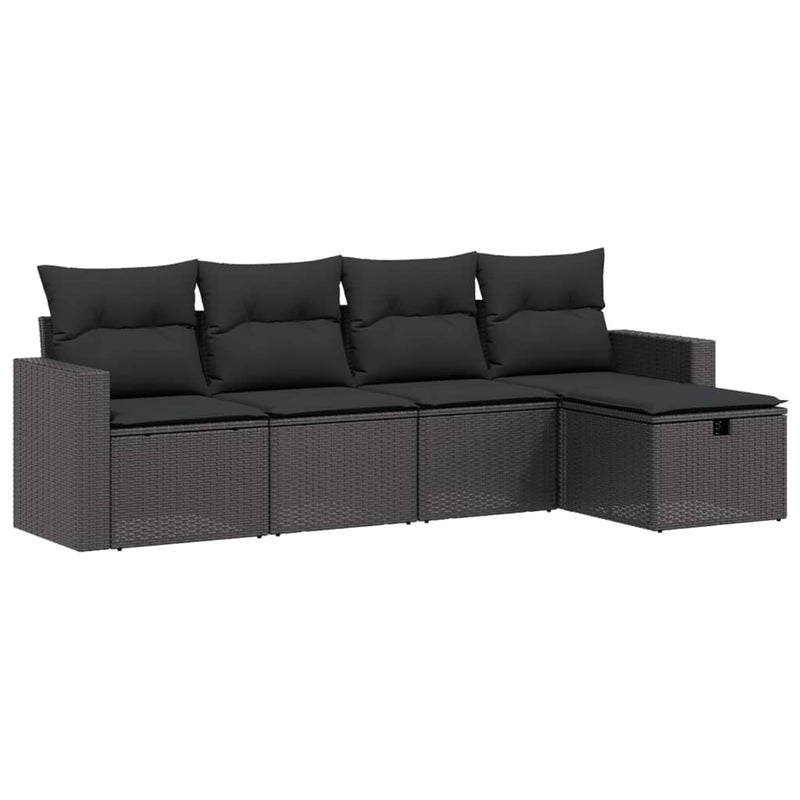 5 Piece Garden Sofa Set with Cushions Black Poly Rattan