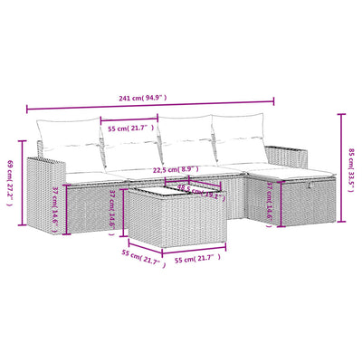 6 Piece Garden Sofa Set with Cushions Grey Poly Rattan