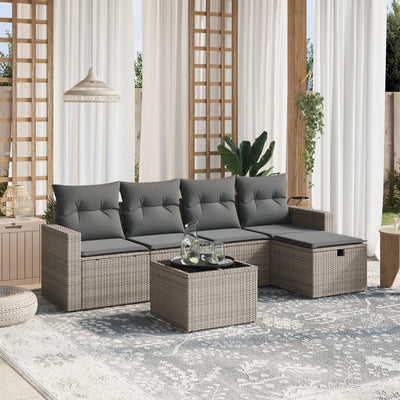 6 Piece Garden Sofa Set with Cushions Grey Poly Rattan