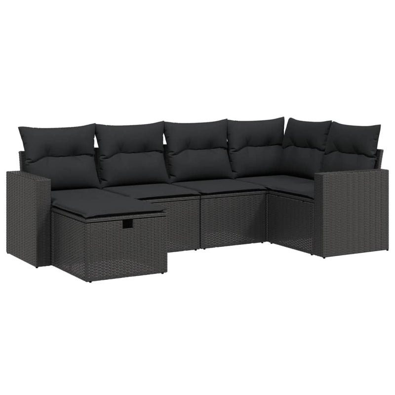 6 Piece Garden Sofa Set with Cushions Black Poly Rattan