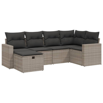 6 Piece Garden Sofa Set with Cushions Grey Poly Rattan