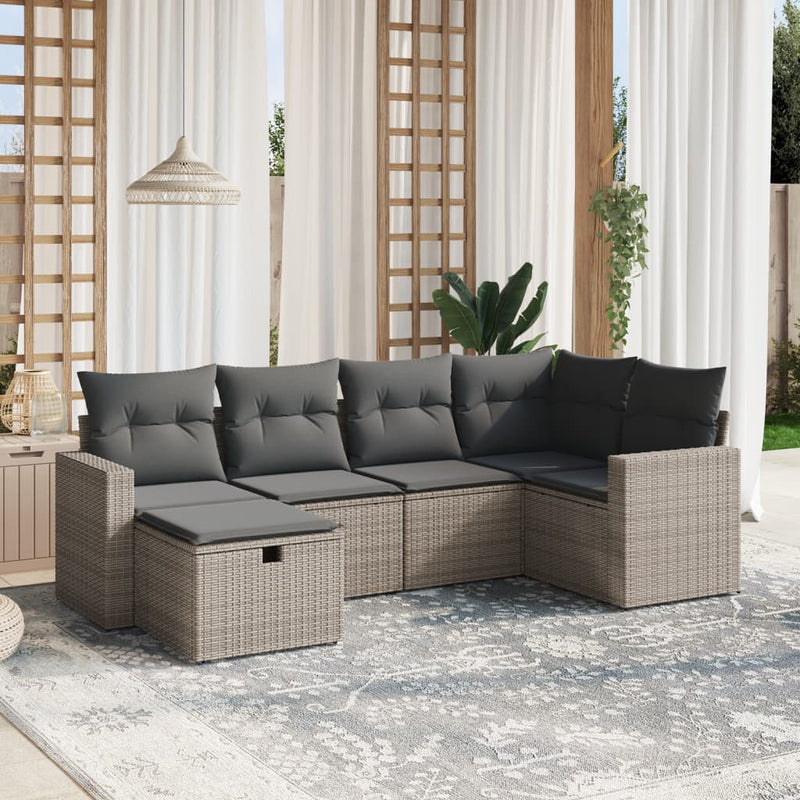 6 Piece Garden Sofa Set with Cushions Grey Poly Rattan