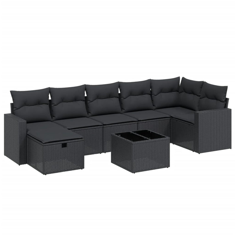 8 Piece Garden Sofa Set with Cushions Black Poly Rattan