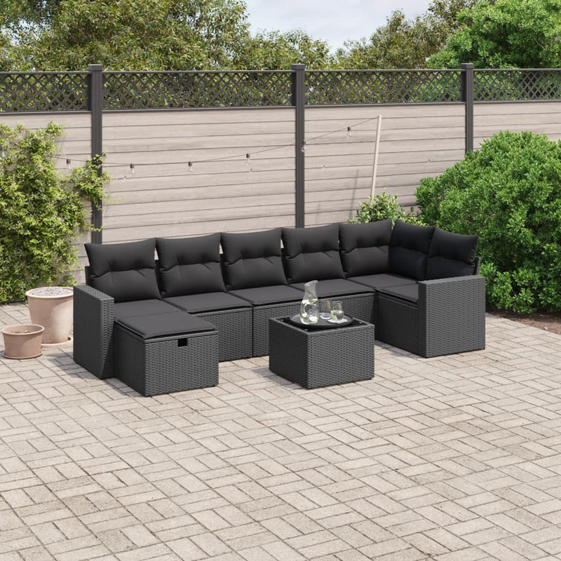 8 Piece Garden Sofa Set with Cushions Black Poly Rattan