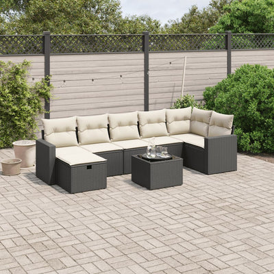 8 Piece Garden Sofa Set with Cushions Black Poly Rattan