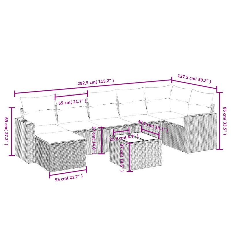 8 Piece Garden Sofa Set with Cushions Grey Poly Rattan