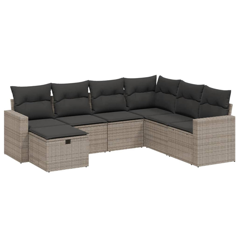 7 Piece Garden Sofa Set with Cushions Grey Poly Rattan