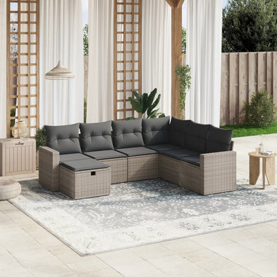 7 Piece Garden Sofa Set with Cushions Grey Poly Rattan