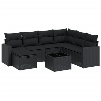 8 Piece Garden Sofa Set with Cushions Black Poly Rattan