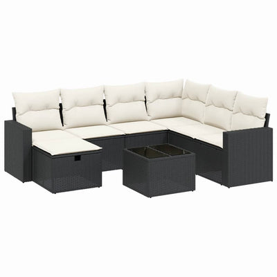 8 Piece Garden Sofa Set with Cushions Black Poly Rattan