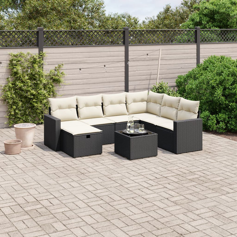 8 Piece Garden Sofa Set with Cushions Black Poly Rattan