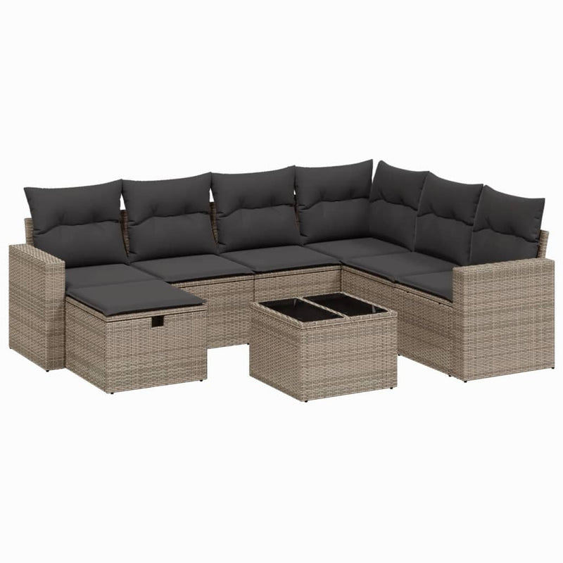 8 Piece Garden Sofa Set with Cushions Grey Poly Rattan