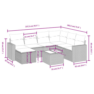 8 Piece Garden Sofa Set with Cushions Grey Poly Rattan